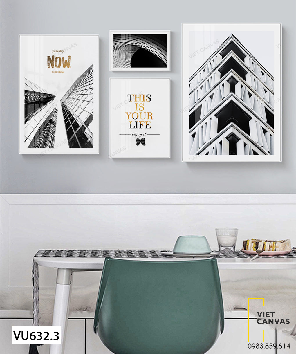 Bộ 4 Tranh Tòa Nhà Cao Tầng Và Quotes - VU632.3