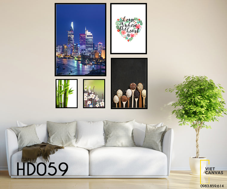 Bộ 5 Tranh Hoa, Nhánh Tre, Quotes Và Sài Gòn Của Tôi - HD059