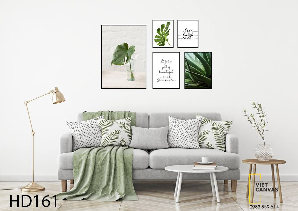 Bộ 5 Tranh Lá Cây, Nha Đam Và Quotes - HD161