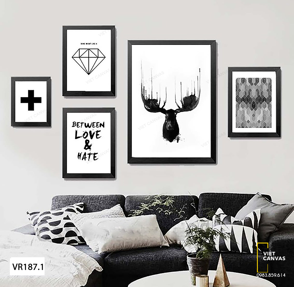 Bộ 5 Tranh Sừng Hươu Và Kim Cương - VR187.1