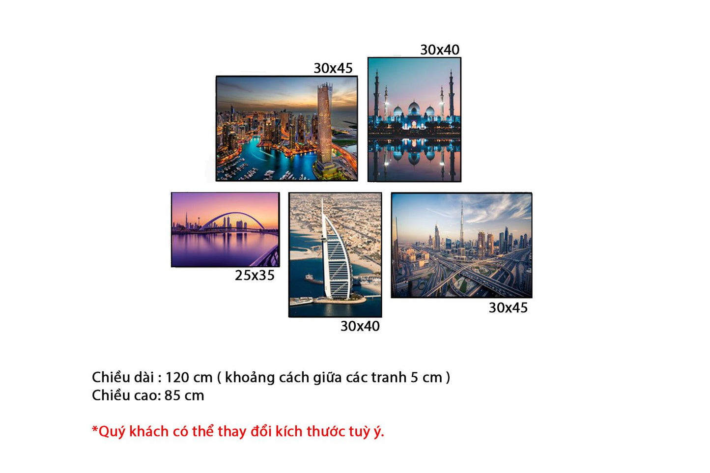 Bộ 5 Tranh Thành Phố Dubai Hiện Đại - HD265