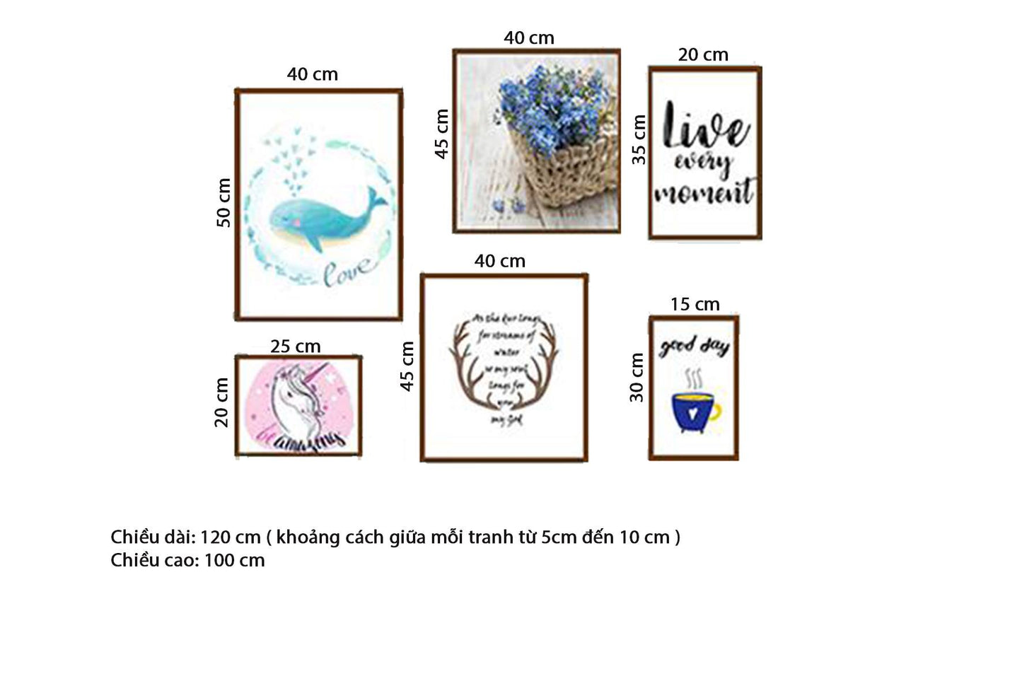 Bộ 6 Tranh Cá Heo, Giỏ Hoa Và Quotes - HD135