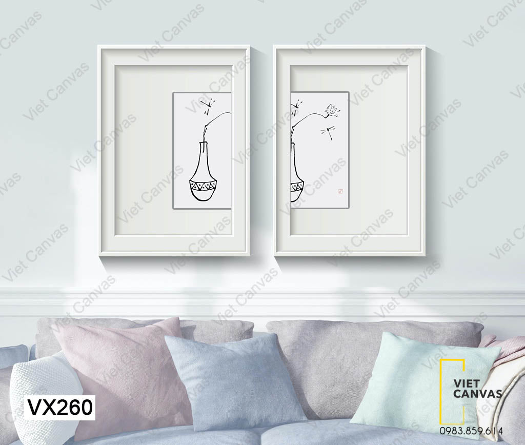 Bộ 2 Tranh Bình Hoa Và Chuồn Chuồn - VX260