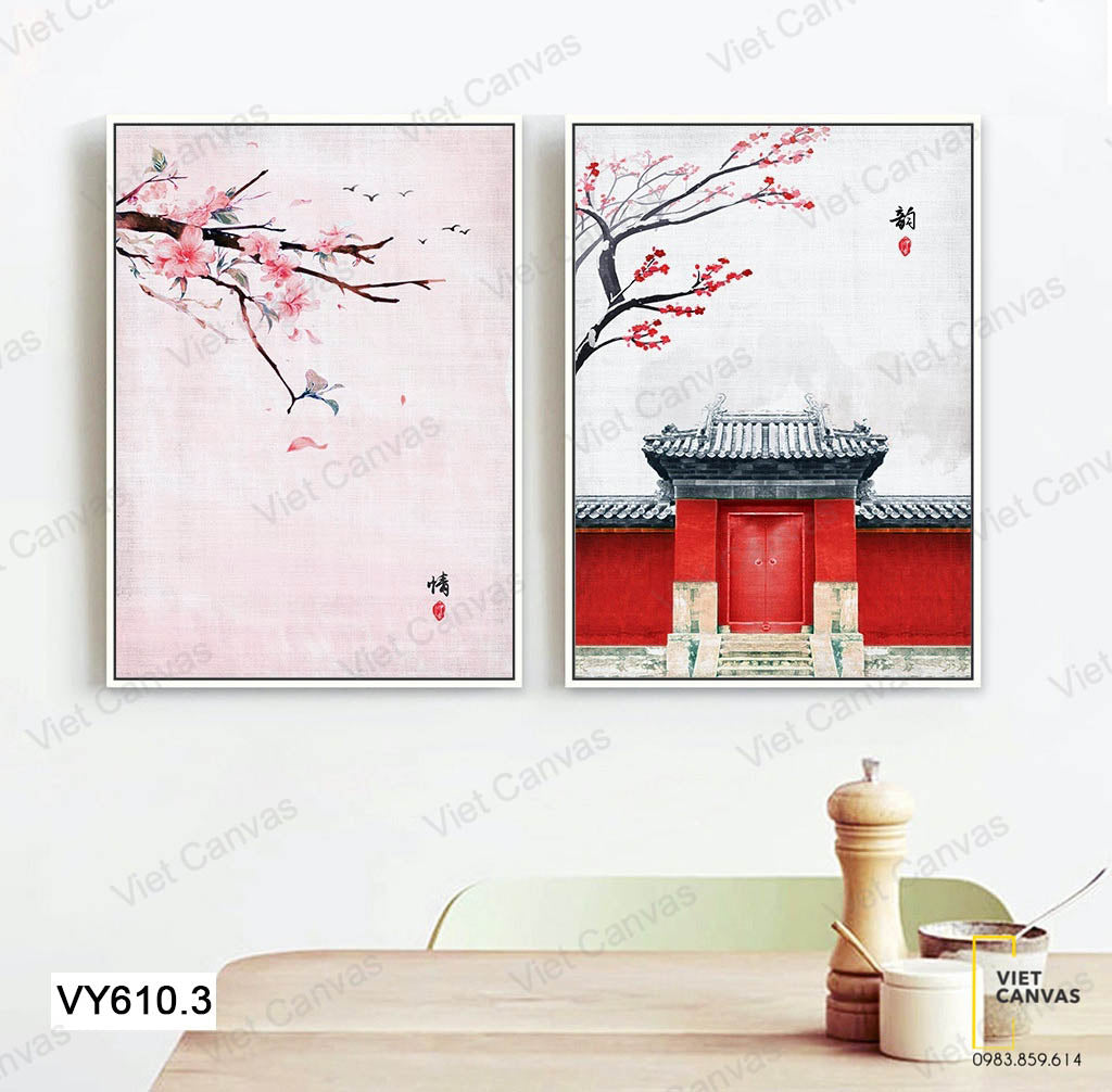 Bộ 2 Tranh Cành Hoa Và Cổng Nhà - VY610.3
