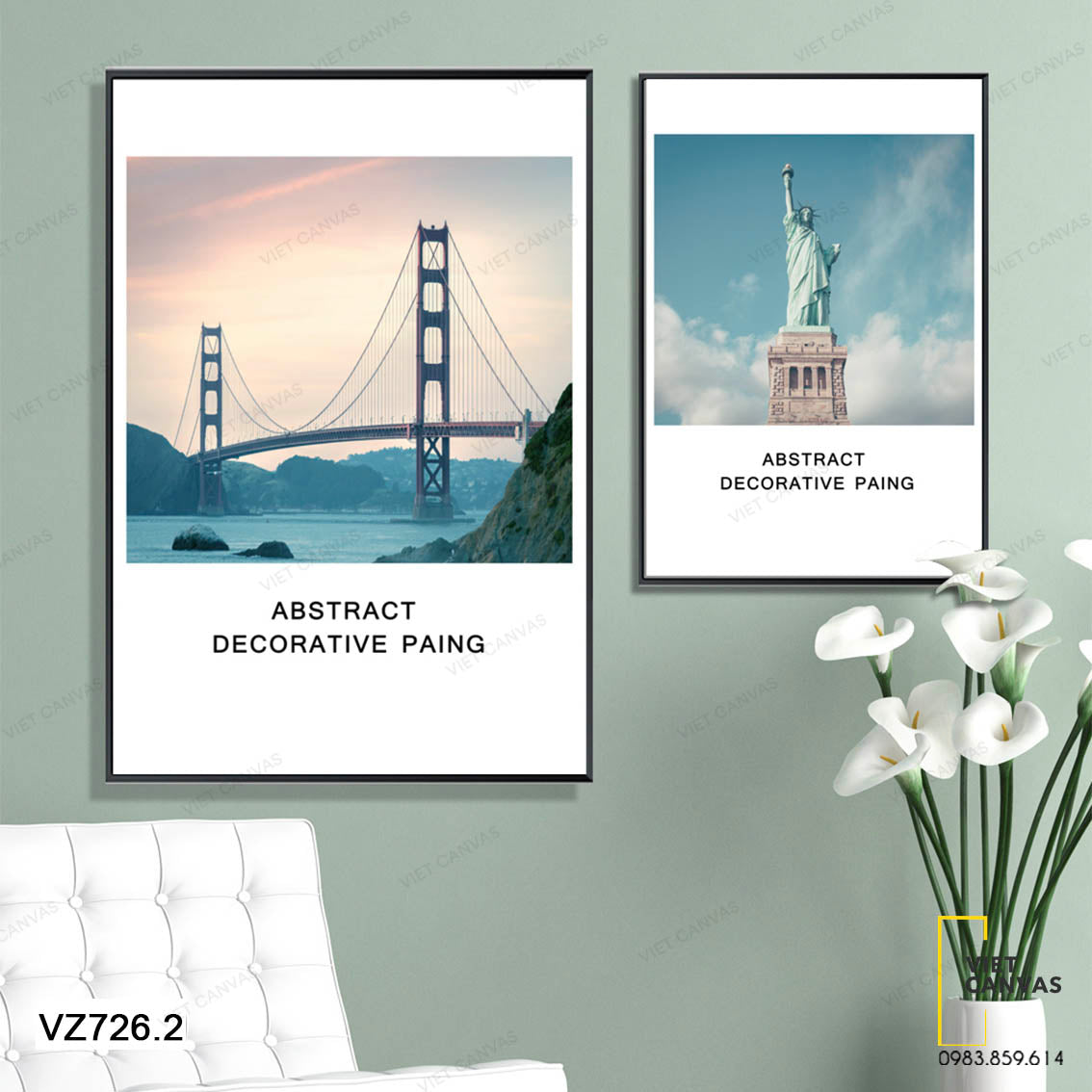 Bộ 2 Tranh Cầu Kim Môn Và Tượng Nữ Thần Tự Do - VZ726.2