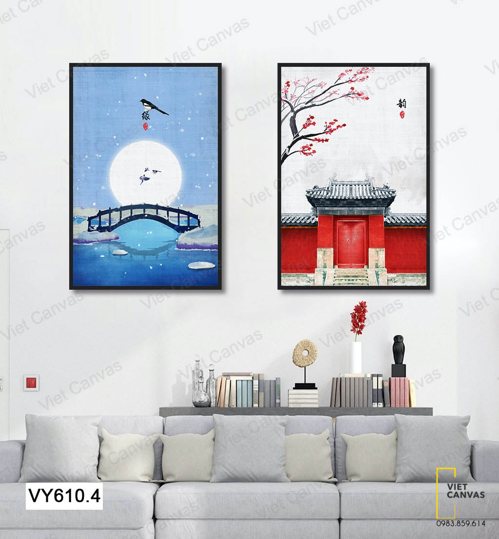 Bộ 2 Tranh Cây Cầu Nhỏ Và Hoa Trước Cổng - VY610.4