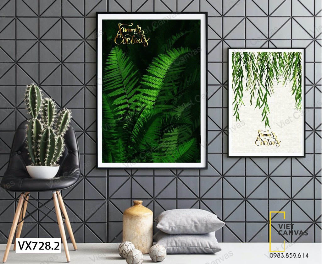 Tranh Cây Dương Xỉ Xanh Mát Và Cành Lá - VX728.2