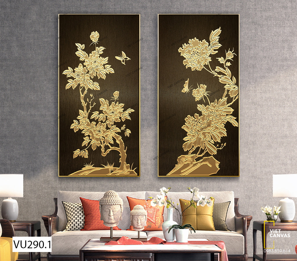 Bộ 2 Tranh Cây Hoa Và Bươm Bướm - VU290.1