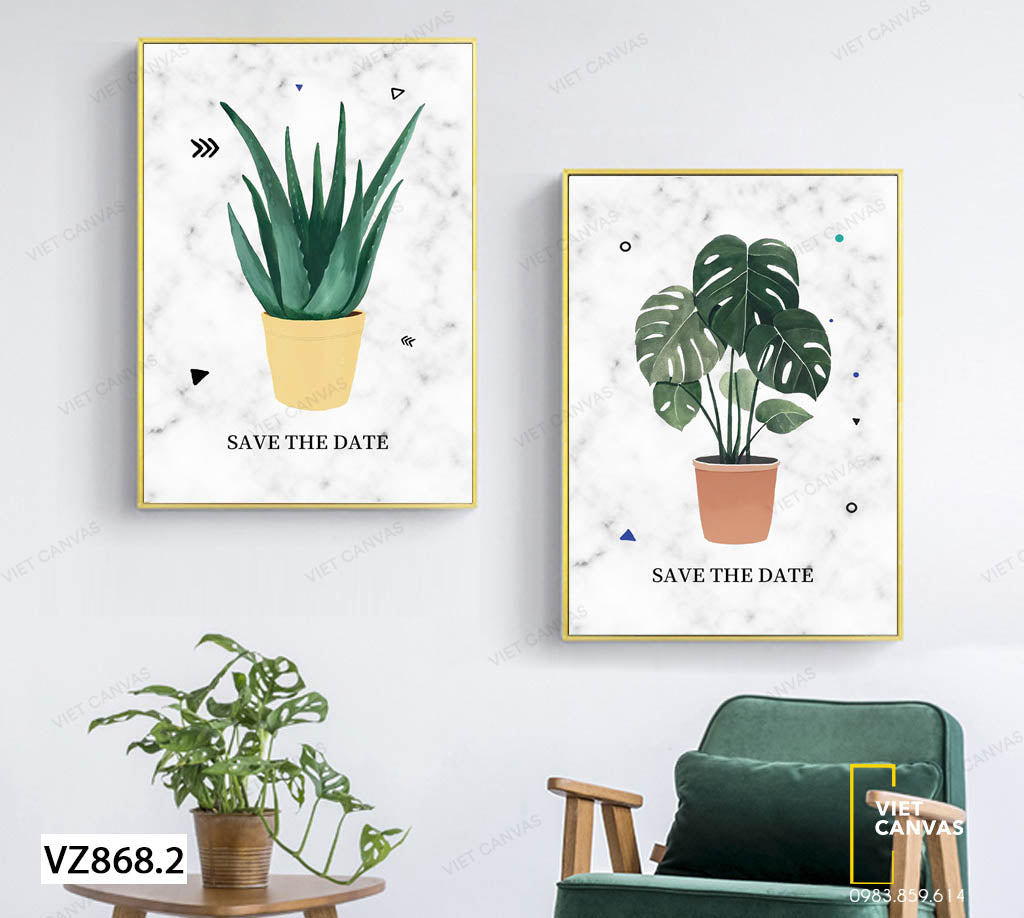 Bộ 2 Tranh Cây Xương Rồng Và Cây Lá Xanh - VZ868.2