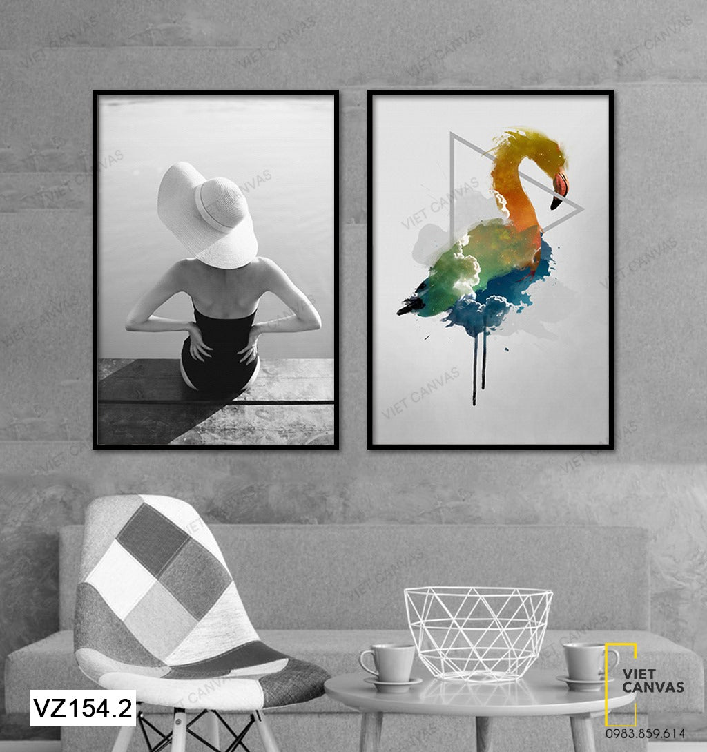Bộ 2 Tranh Quý Cô Và Chim Hồng Hạc - VZ154.2