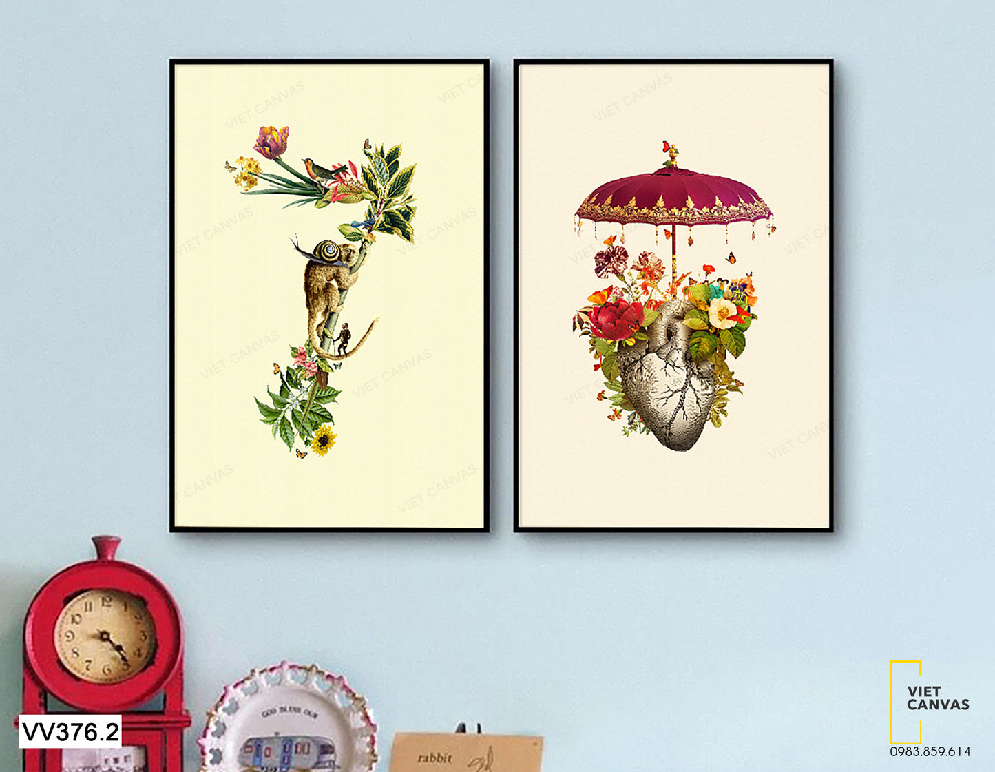 Bộ 2 Tranh Con Vật Và Trái Tim - VV376.2