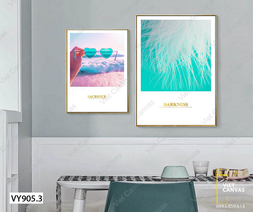 Bộ 2 Tranh Kính Mát Và Lông Vũ Trắng Mịn - VY905.3