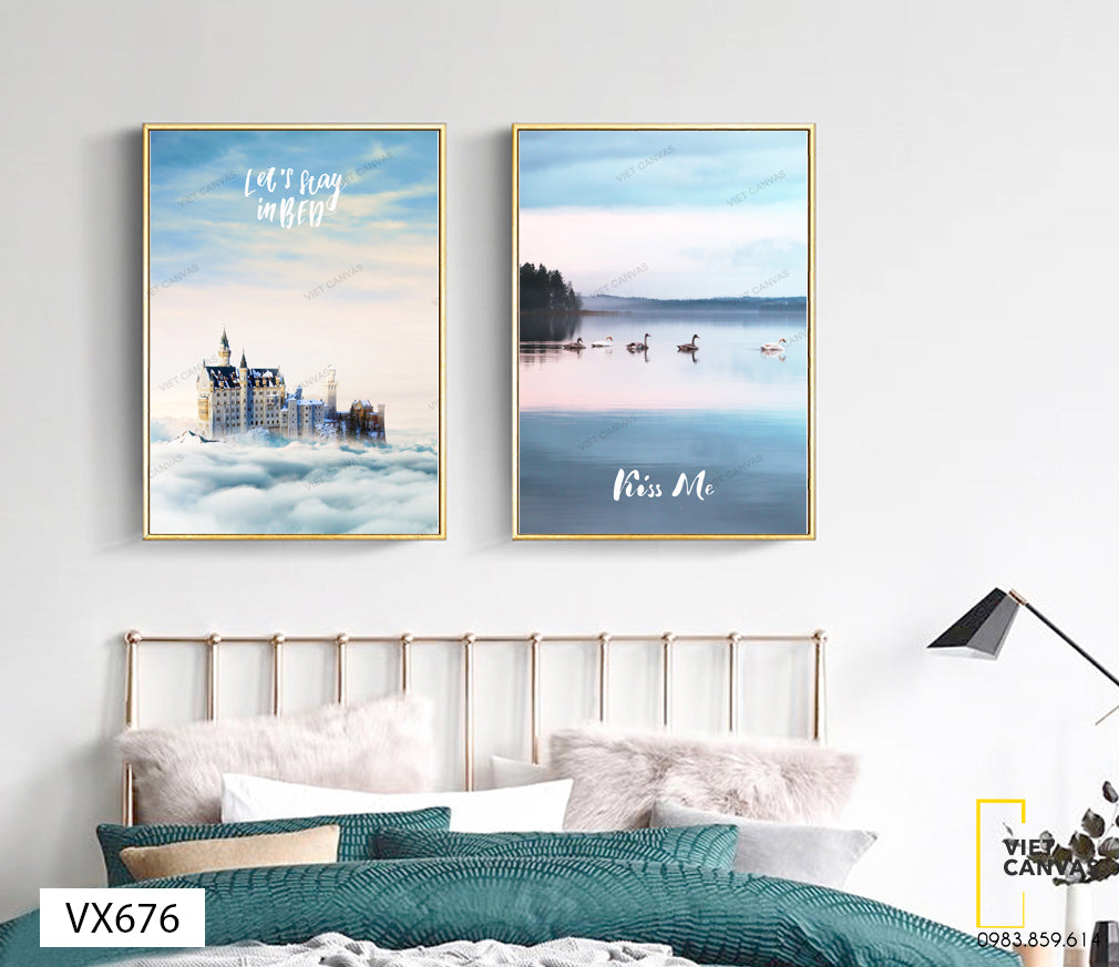 Bộ 2 Tranh Lâu Đài Và Hồ Nước - VX676