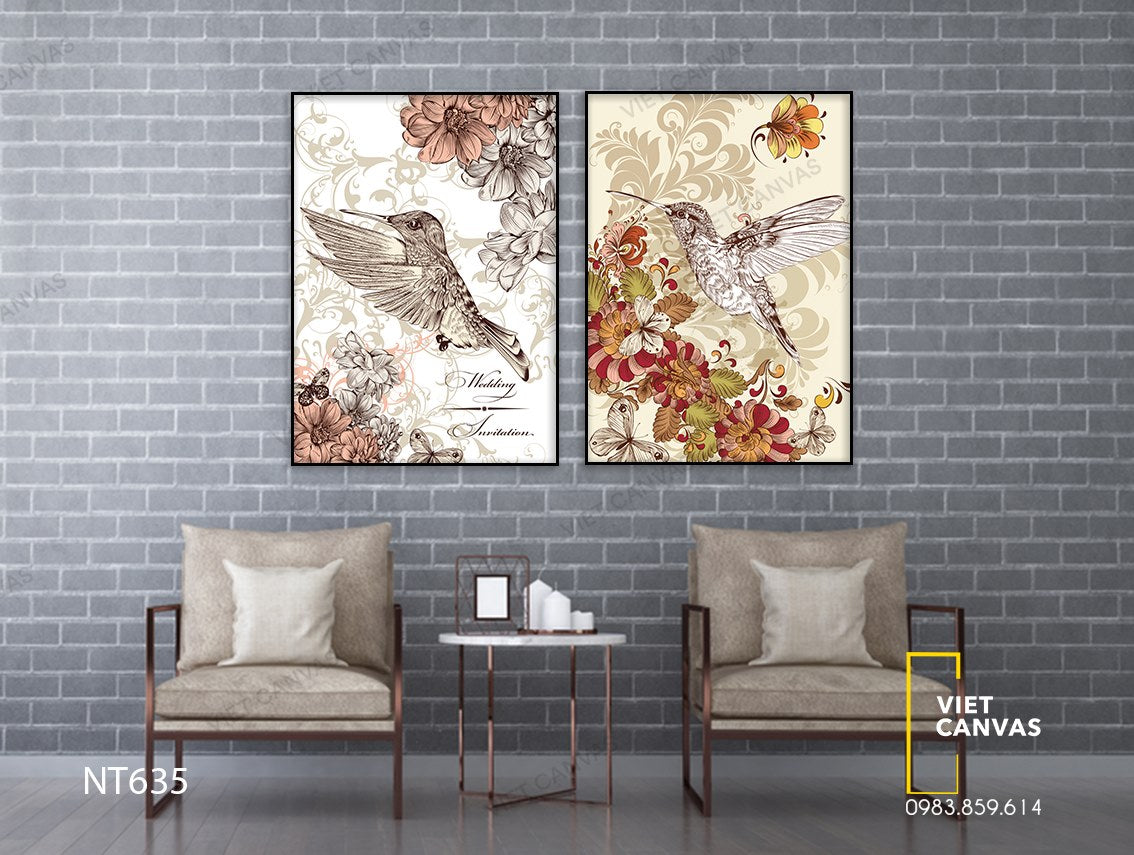 Bộ 2 Tranh Hoa Và Chim - NT635