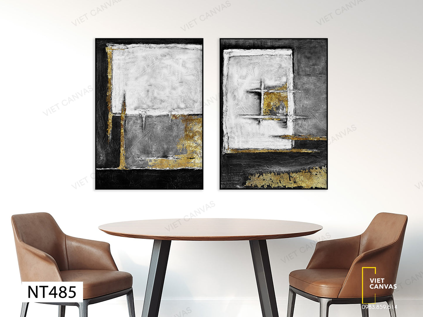 Bộ 2 Tranh Trừu Tượng Xám Vàng - NT485
