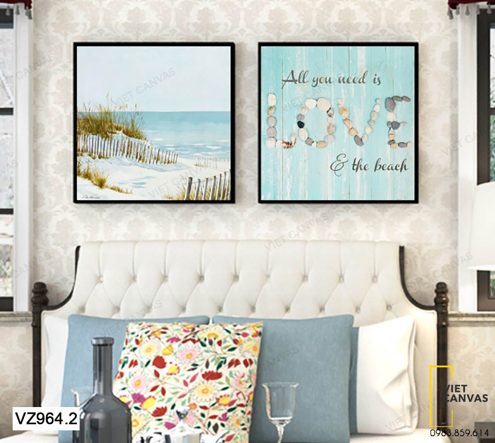 Bộ 2 Tranh Biển Xanh Và Quotes - VZ964.2