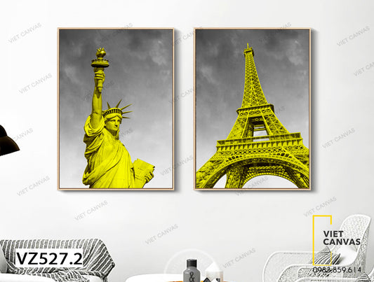 Bộ 2 Tranh Tượng Nữ Thần Tự Do Và Tháp Eiffel - VZ527.2