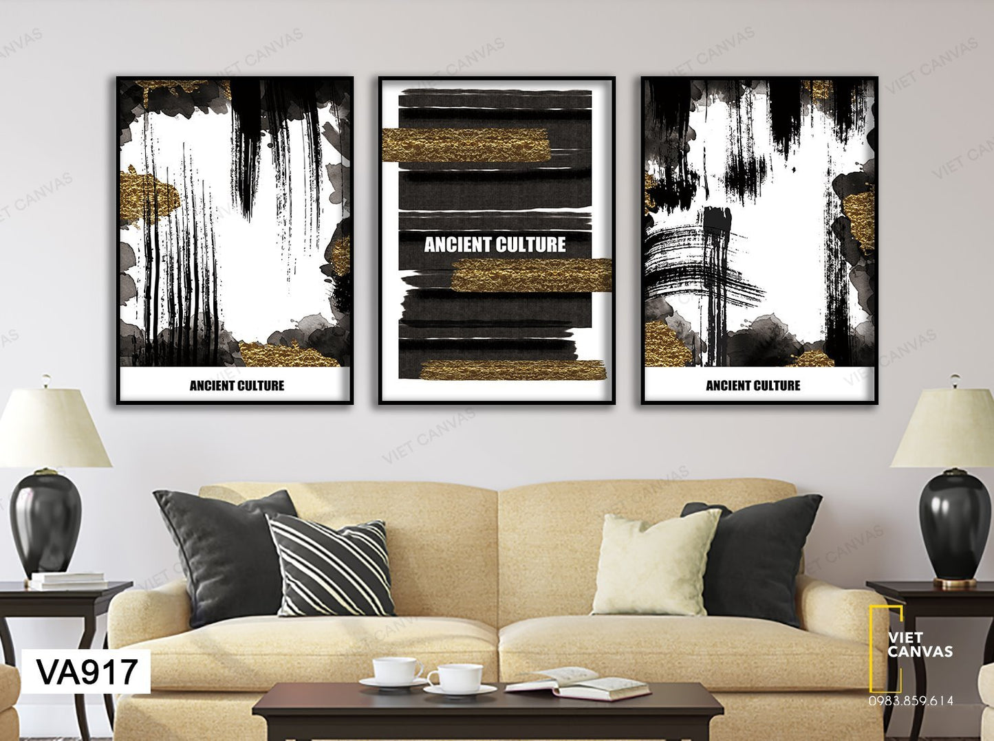 Bộ 3 Tranh Trừu Tượng Trắng Đen - VA917