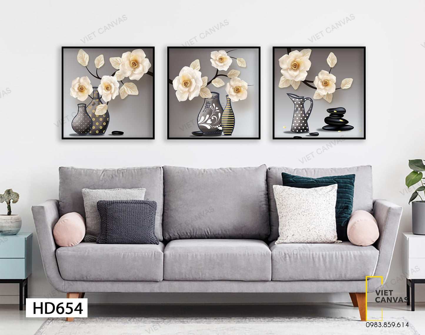 Bộ 3 Tranh Bình Hoa Cổ - HD654