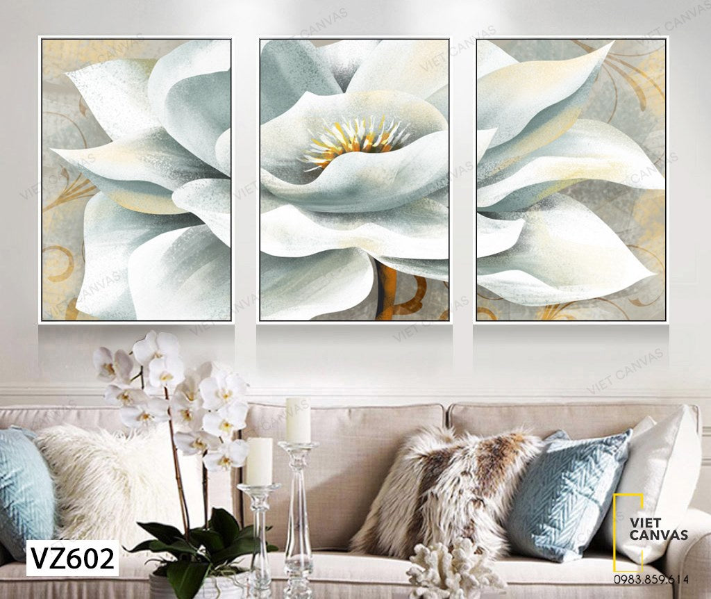 Bộ 3 Tranh Bông Hoa Trắng Tinh Tế - VZ602