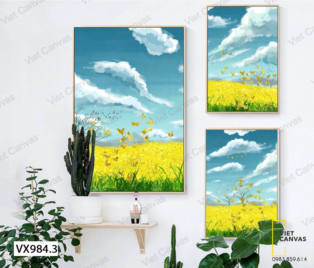 Bộ 3 Tranh Bướm Đậu Trên Vườn Hoa - VX984.3