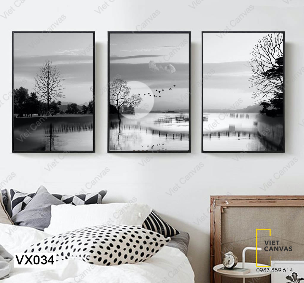 Bộ 3 Tranh Cảnh Sông Buổi Chiều Tà - VX034