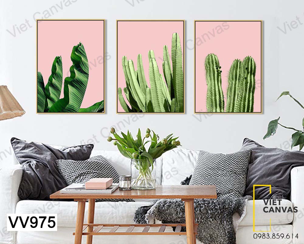 Bộ 3 Tranh Lá Chuối Và Xương Rồng - VV975