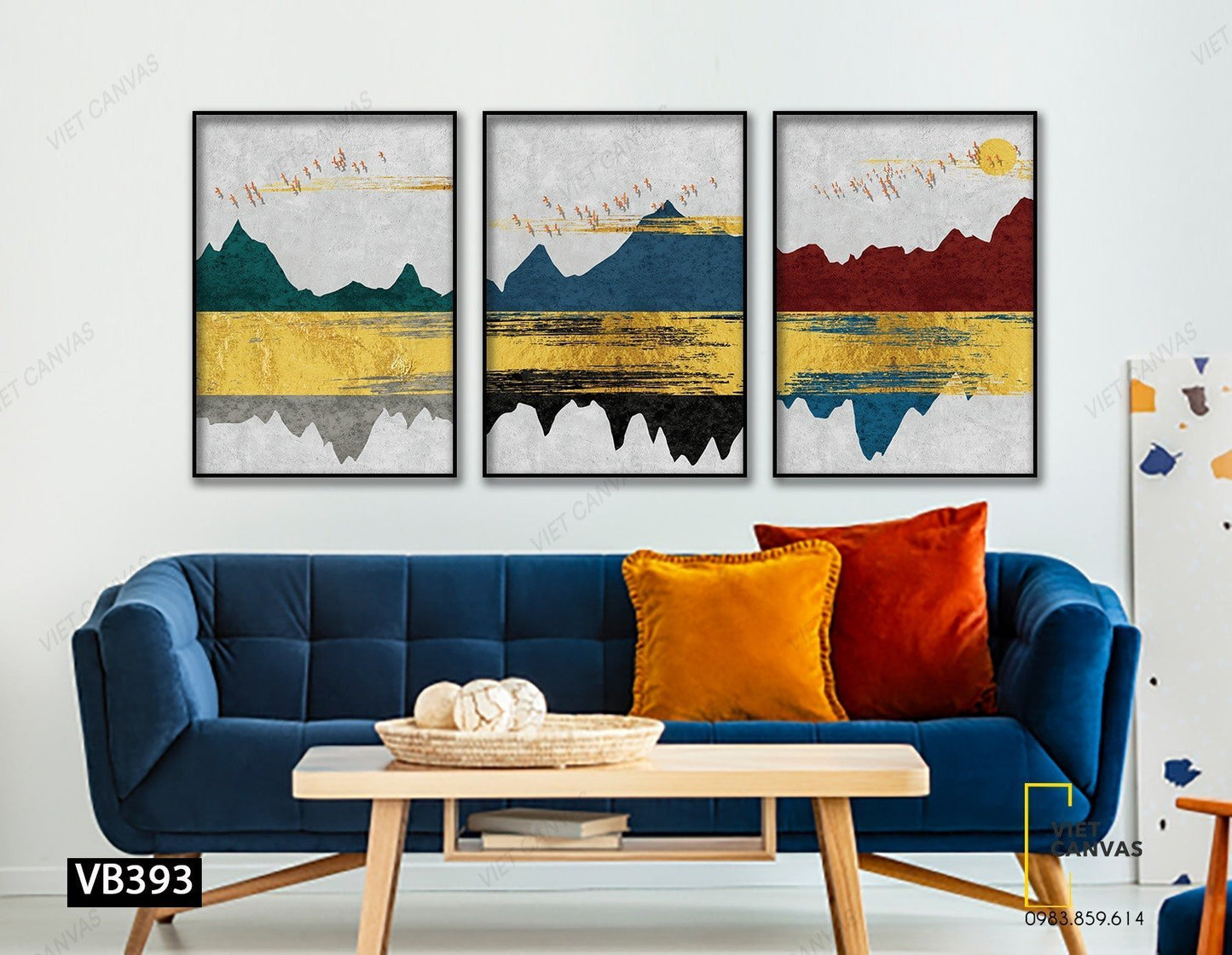 Bộ 3 Tranh Chim Bay Qua Núi Hoàng Hôn - VB393