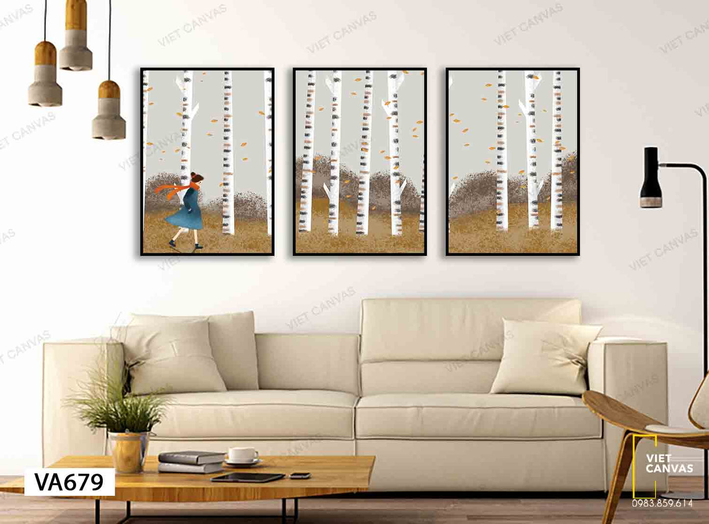 Bộ 3 Tranh Cô Gái Đi Trong Khu Rừng Mùa Đông - VA679