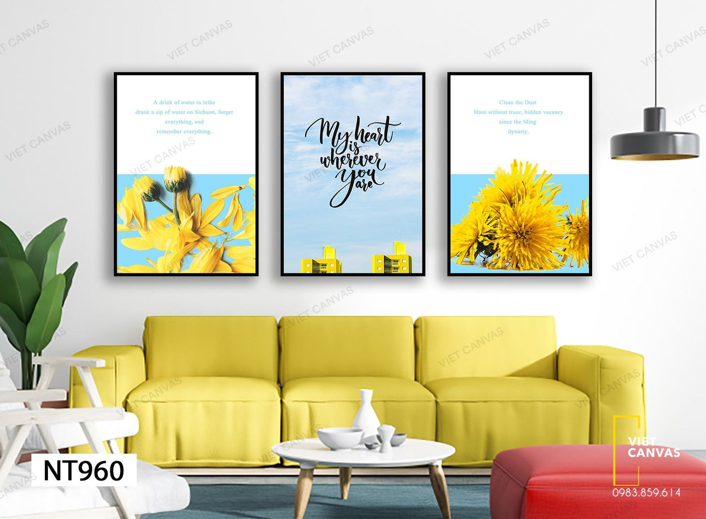 Bộ 3 Tranh Cúc Vàng Nắng Hạ Và Quotes - NT960