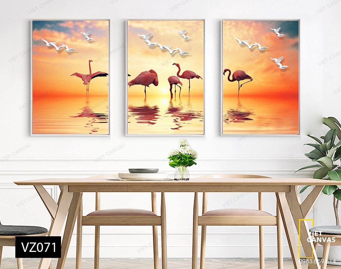 Bộ 3 Tranh Đàn Hạc Dưới Hoàng Hôn - VZ071