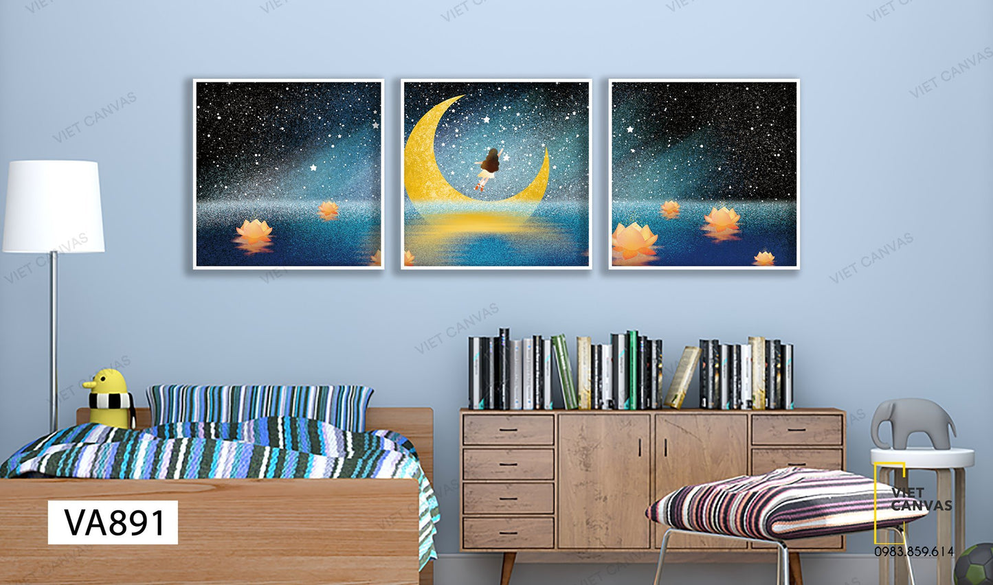 Bộ 3 Tranh Em Bé Bay Tới Ánh Trăng - VA891