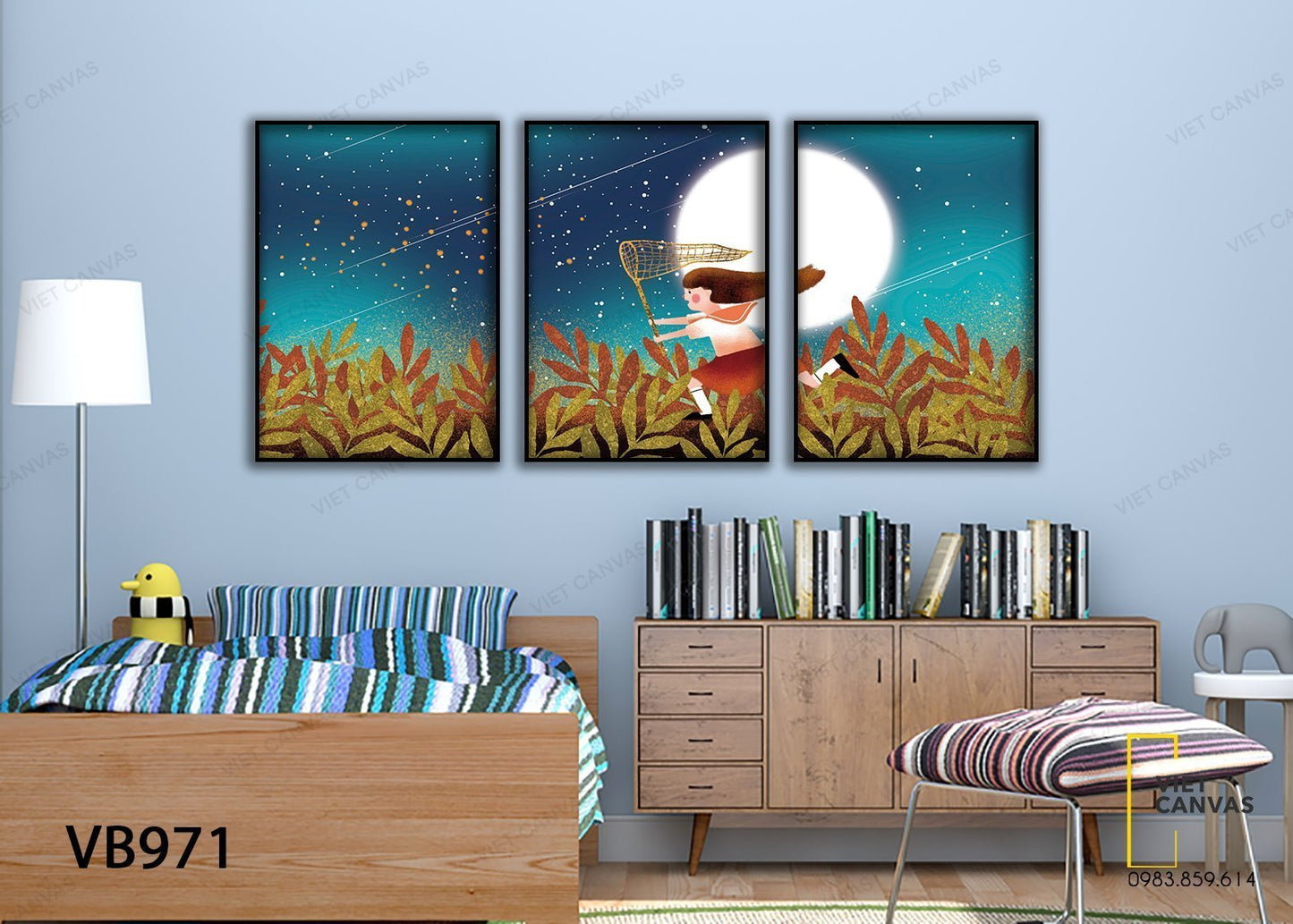 Bộ 3 Tranh Bé Gái Đuổi Bắt Đom Đóm - VB971