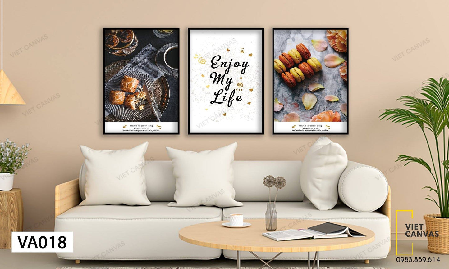 Bộ 3 Tranh Bánh Ngọt Và Quotes Enjoy My Life - VA018