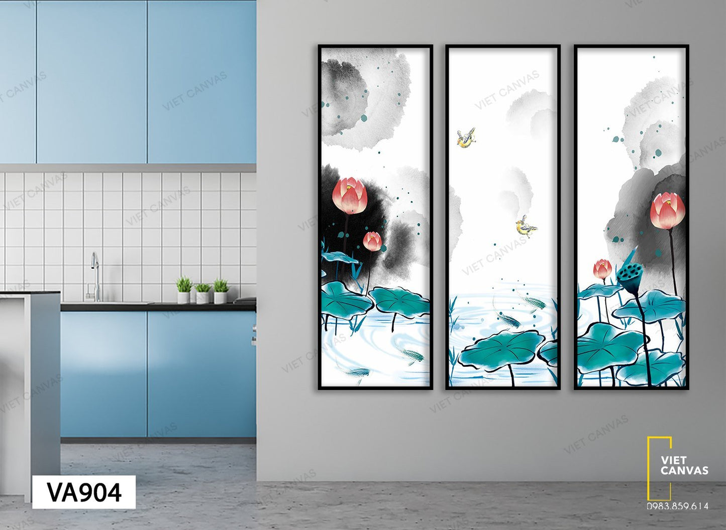 Bộ 3 Tranh Hồ Sen Yên Bình - VA904