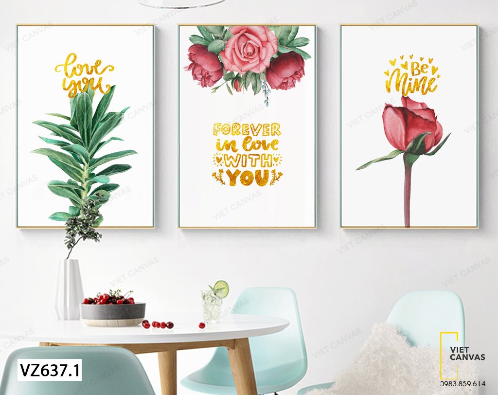 Bộ 3 Tranh Hoa Lá Tươi Thắm - VZ637.1