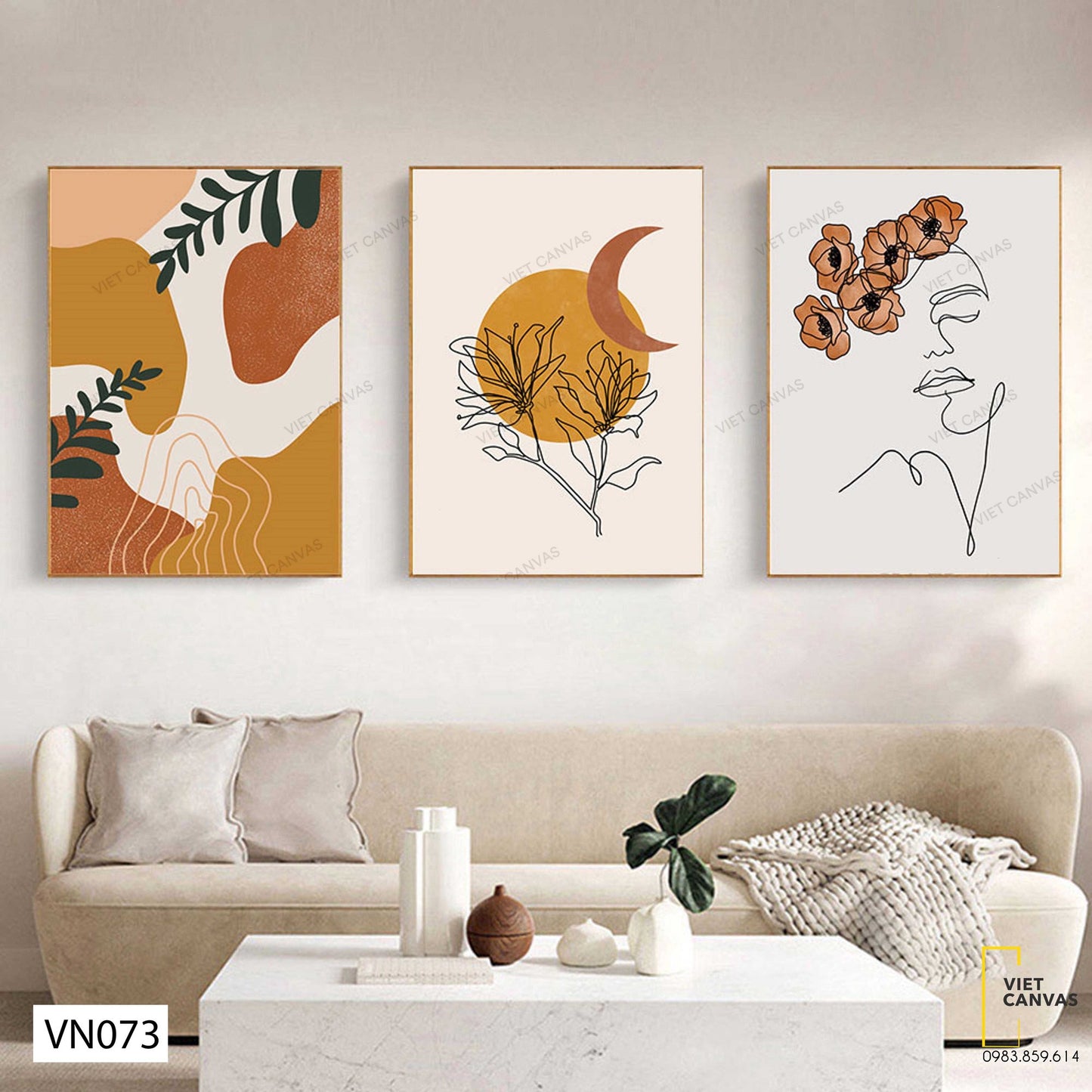Bộ 3 Tranh Hoa, Lá Và Cô Gái - VN073