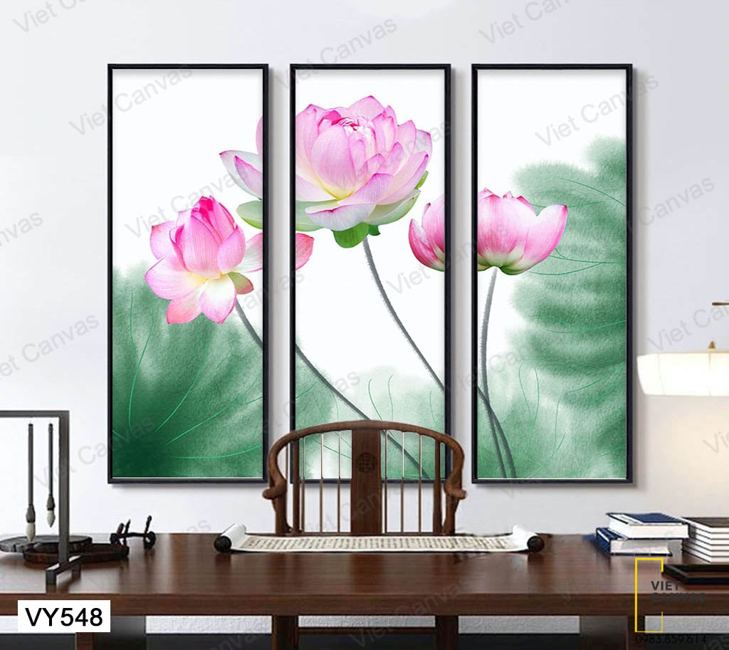 Bộ 3 Tranh Hoa Sen Hồng - VY548
