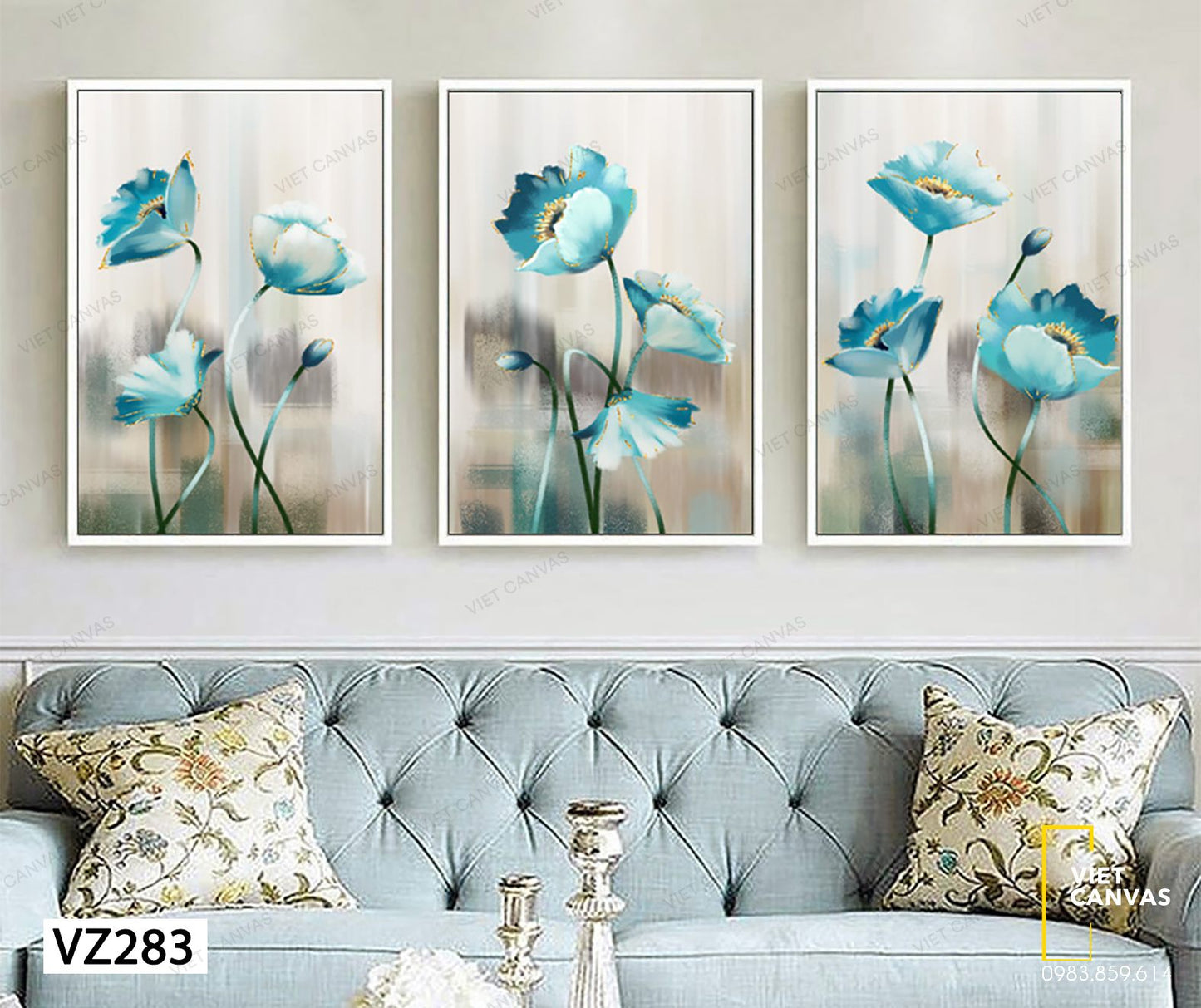 Bộ 3 Tranh Hoa Xanh Tinh Tế - VZ283