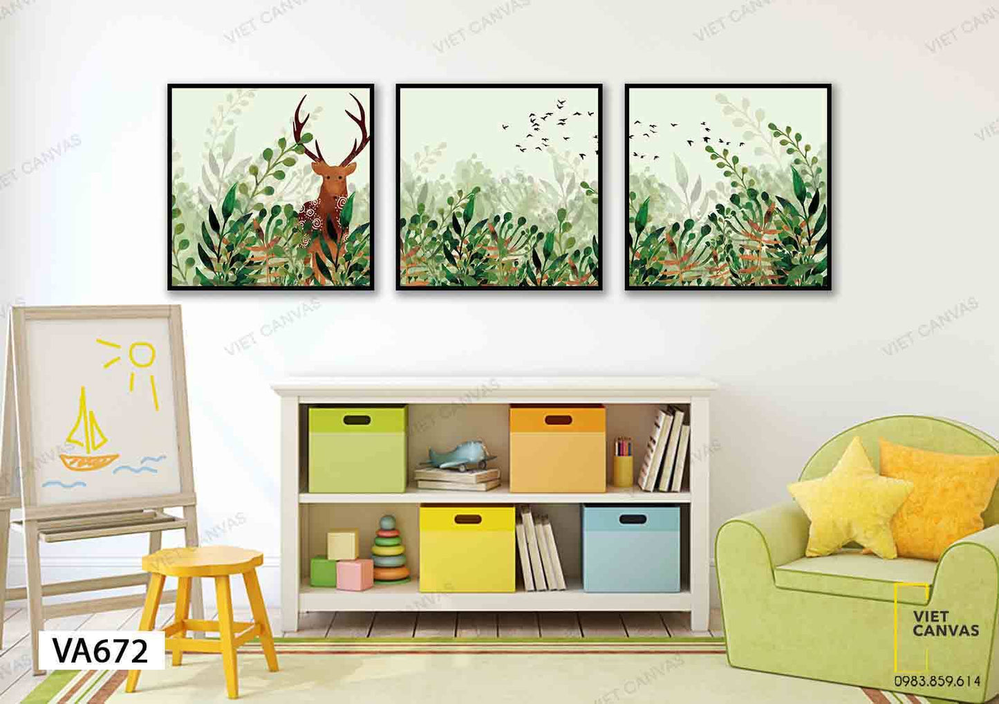 Bộ 3 Tranh Hươu Và Cỏ Xanh - VA672