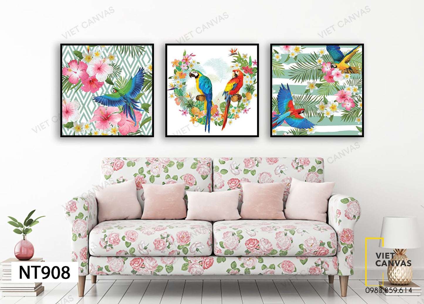 Bộ 3 Tranh Chim Và Hoa - NT908