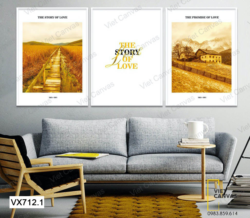 Bộ 3 Tranh Khung Cảnh Đồng Quê Và Quotes - VX712.1