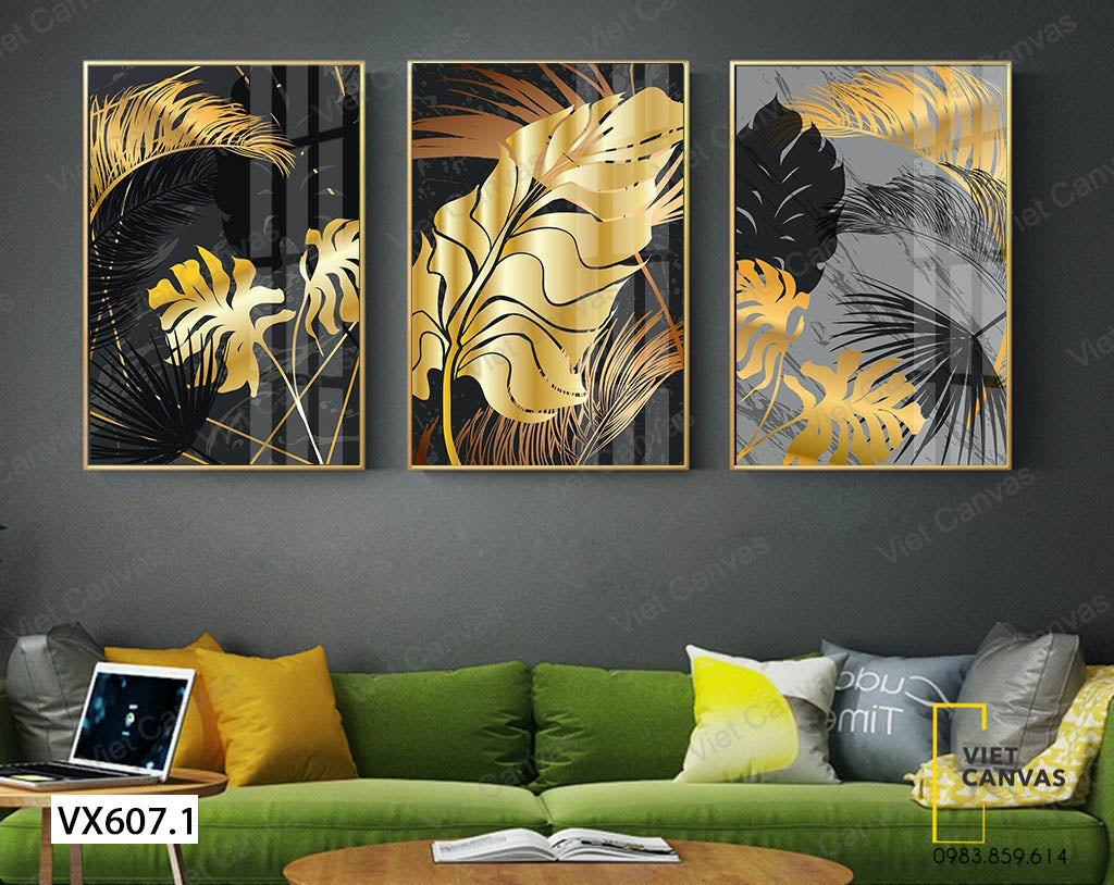Bộ 3 Tranh Lá Cây Màu Vàng - VX607.1