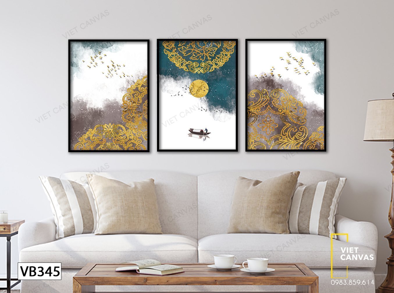 Bộ 3 Tranh Lái Đò Dưới Ánh Trăng - VB345