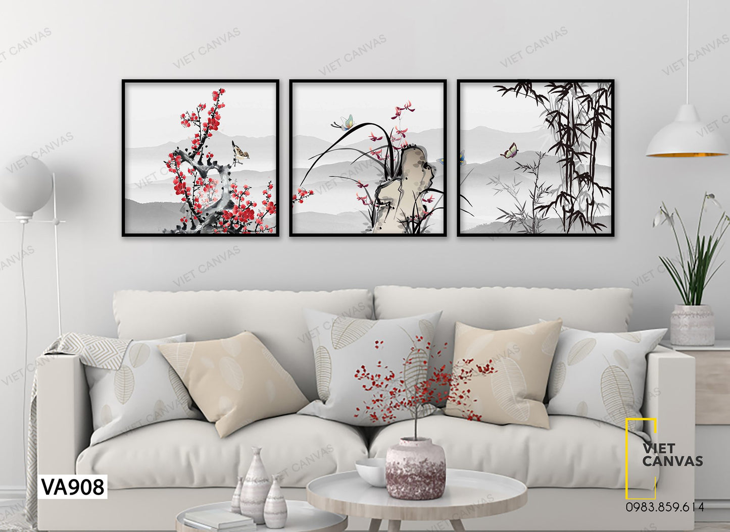 Bộ 3 Tranh Màu Hoa Đỏ Sặc Sỡ - VA908