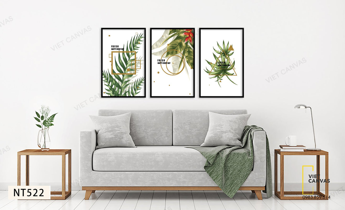 Bộ 3 Tranh Lá Cây Xanh - NT522