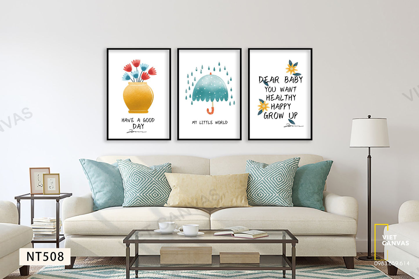 Bộ 3 Tranh Chiếc Ô, Lọ Hoa Và Quotes - NT508