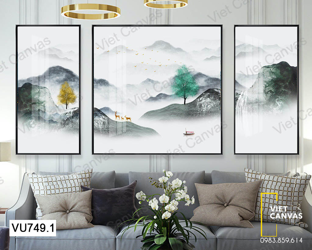 Bộ 3 Tranh Núi Non Và Mây - VU749.1