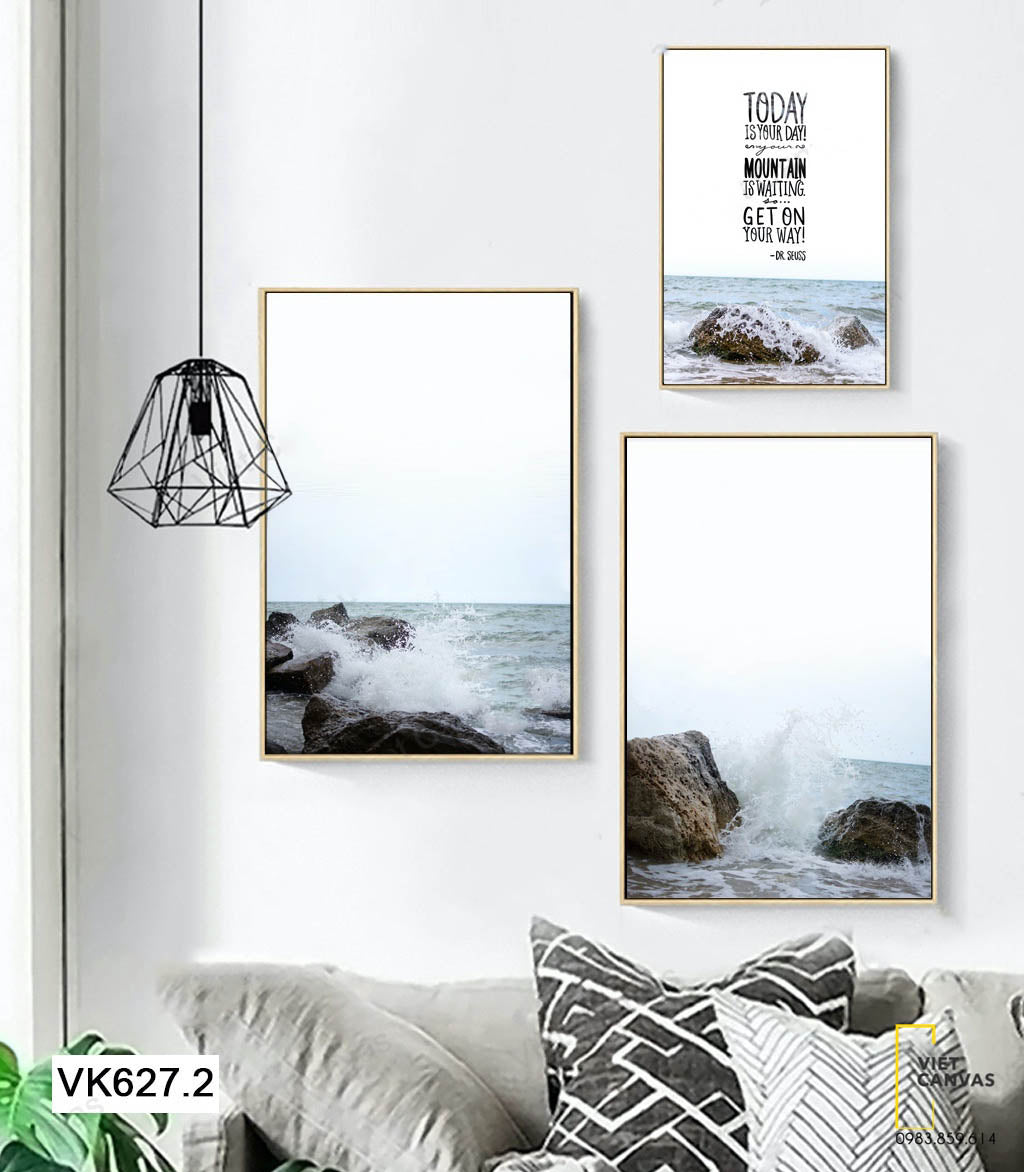 Bộ 3 Tranh Sóng Vỗ Và Quotes - VK627.2
