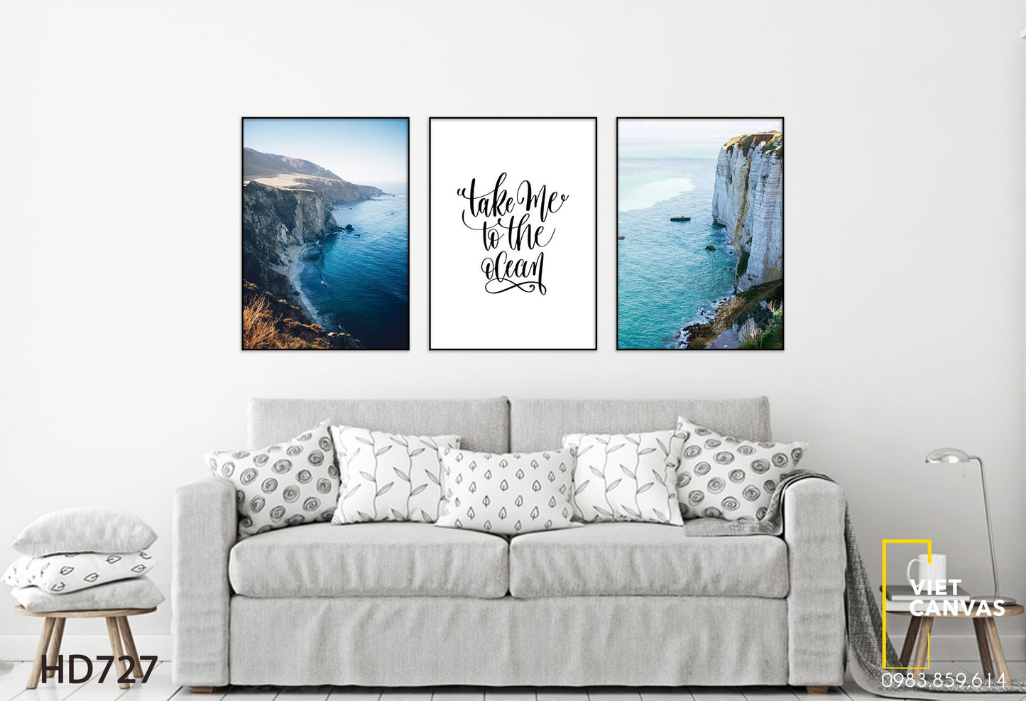 Bộ 3 Tranh Biển Xanh Và Quotes Take Me To The Ocean - HD727